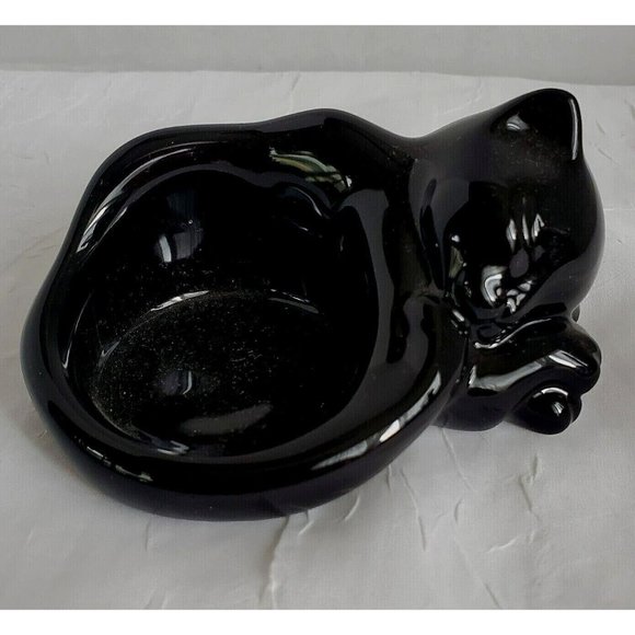 Partylite Ceramic Sleeping Kitten Tealight Holder P90013 Halloween Black Cat